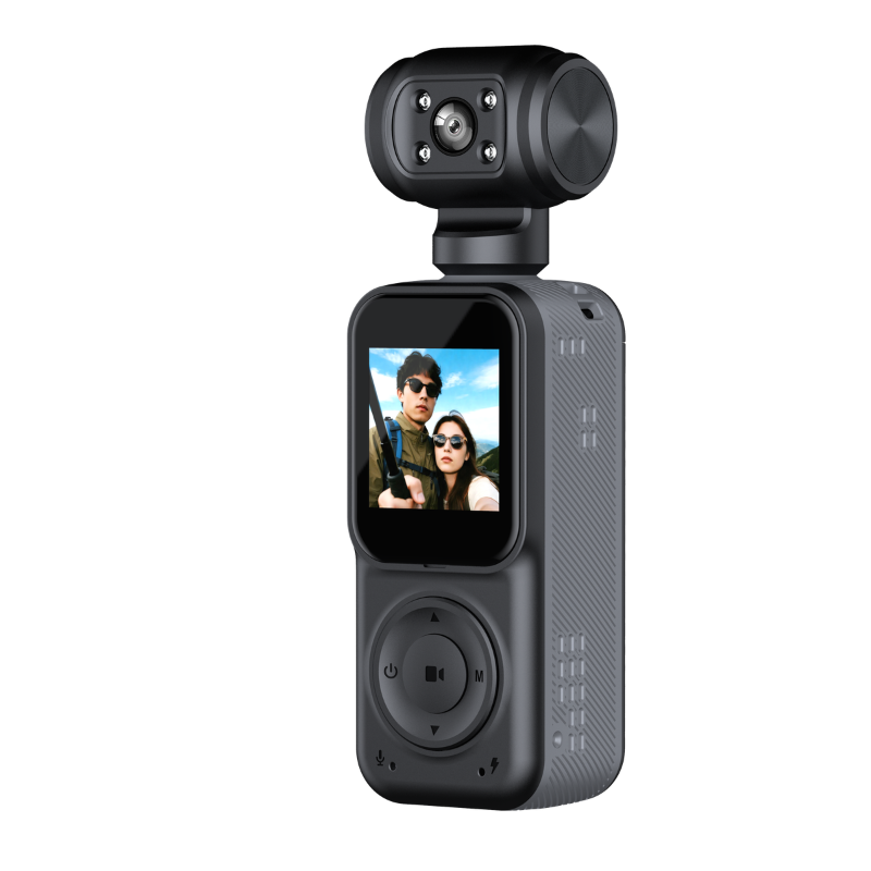 4K action camera with rotatable lens head and front screen