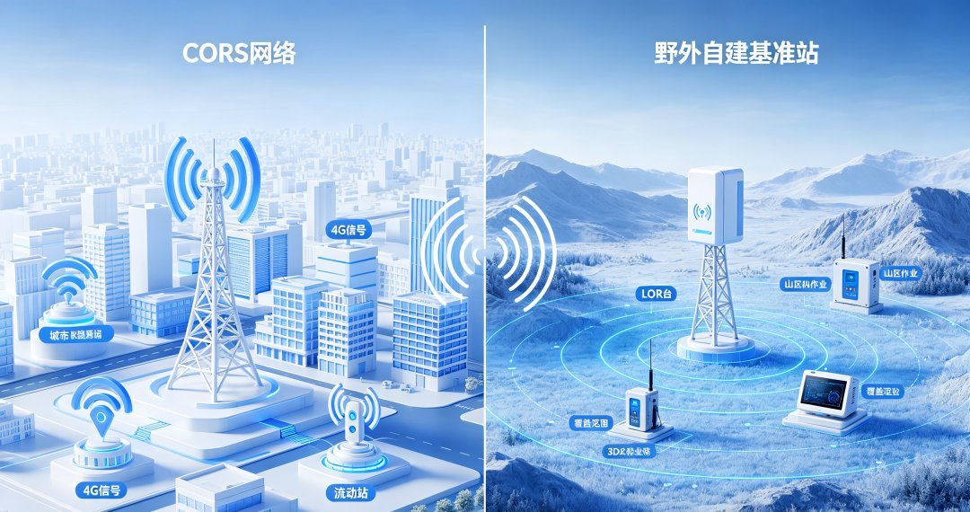 Comparison of a CORS reference network serving a city and a self-built local RTK base station covering a remote work area