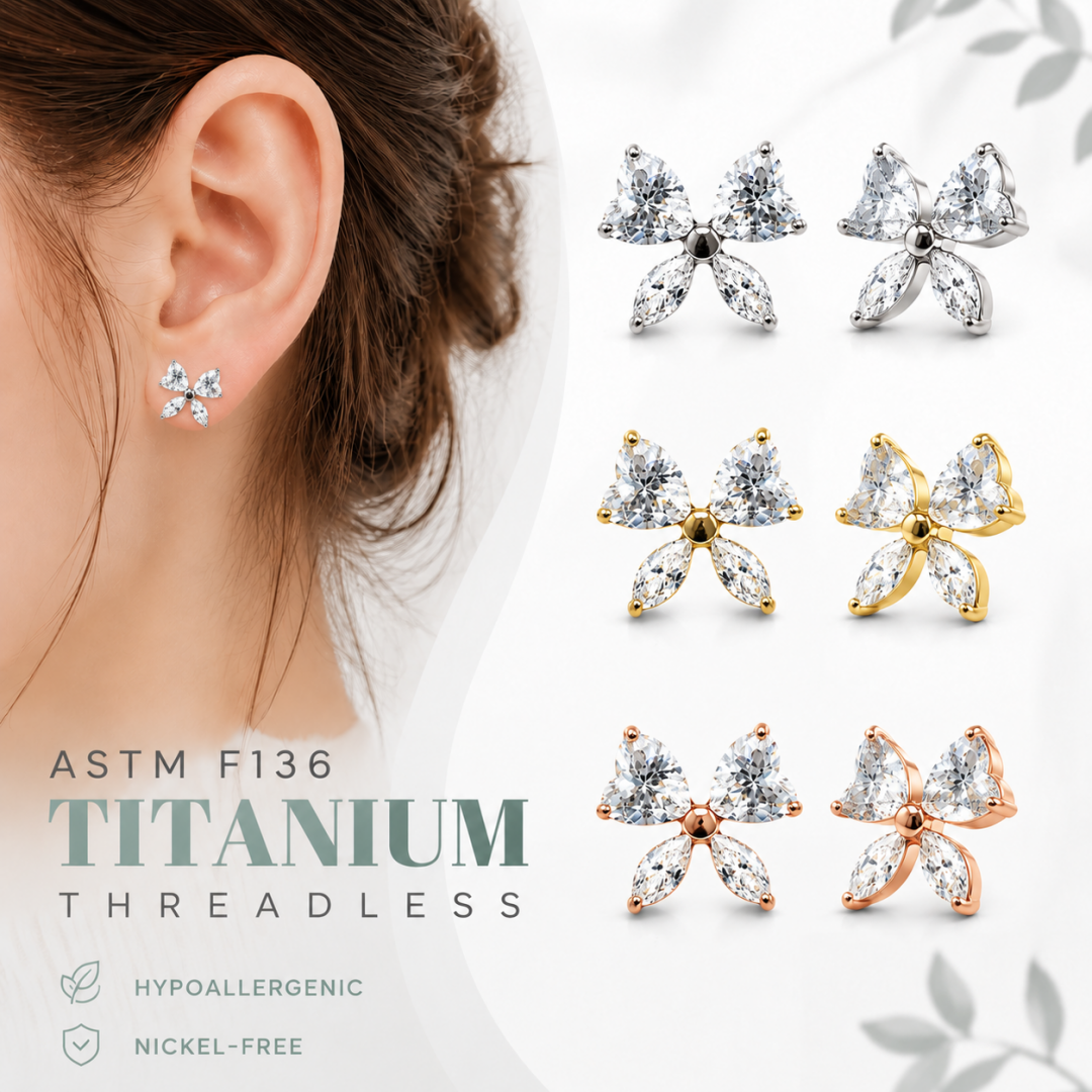 G23 Titanium Threadless Four-Petal CZ Piercing Top