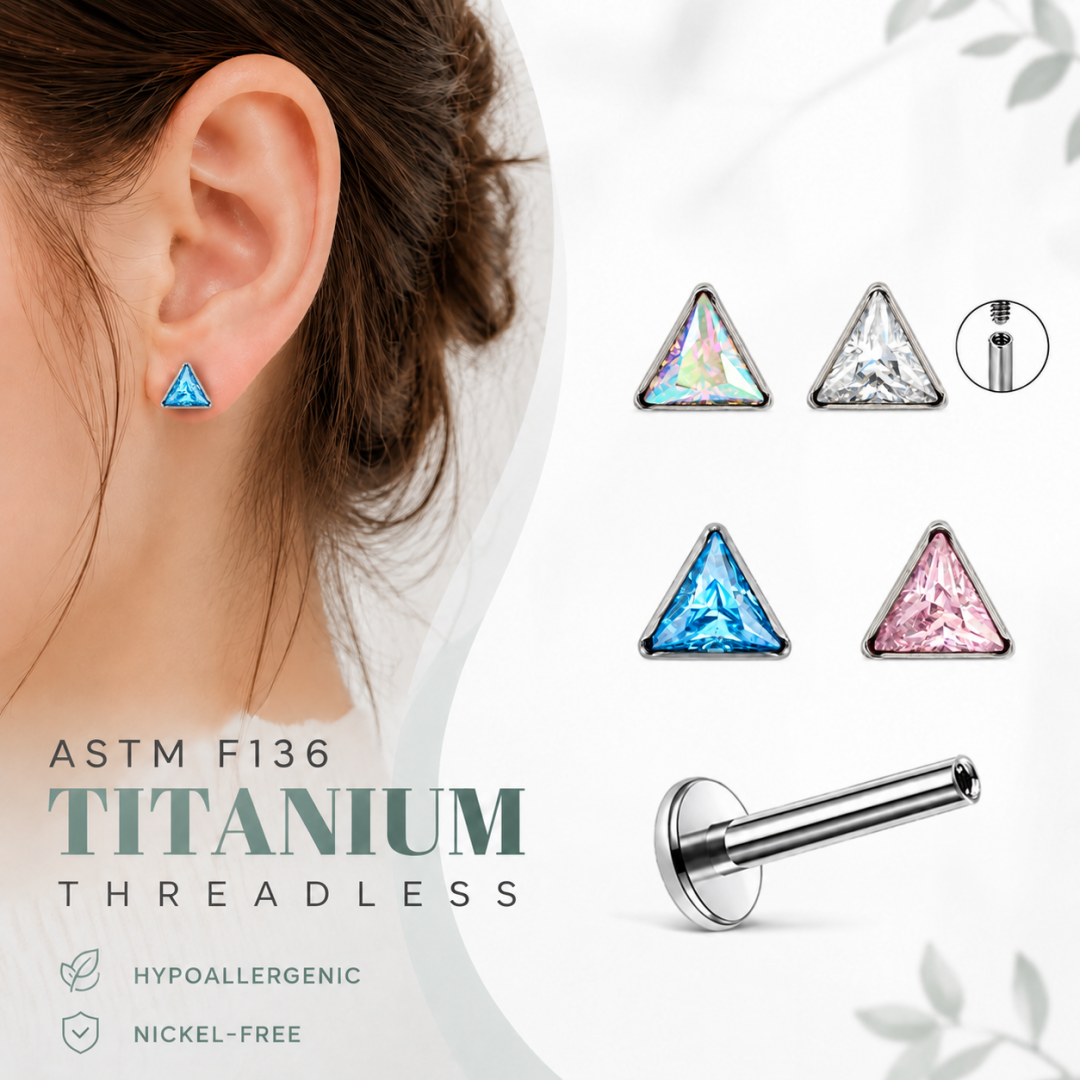 G23 Titanium Triangle Threaded Stud with CZ