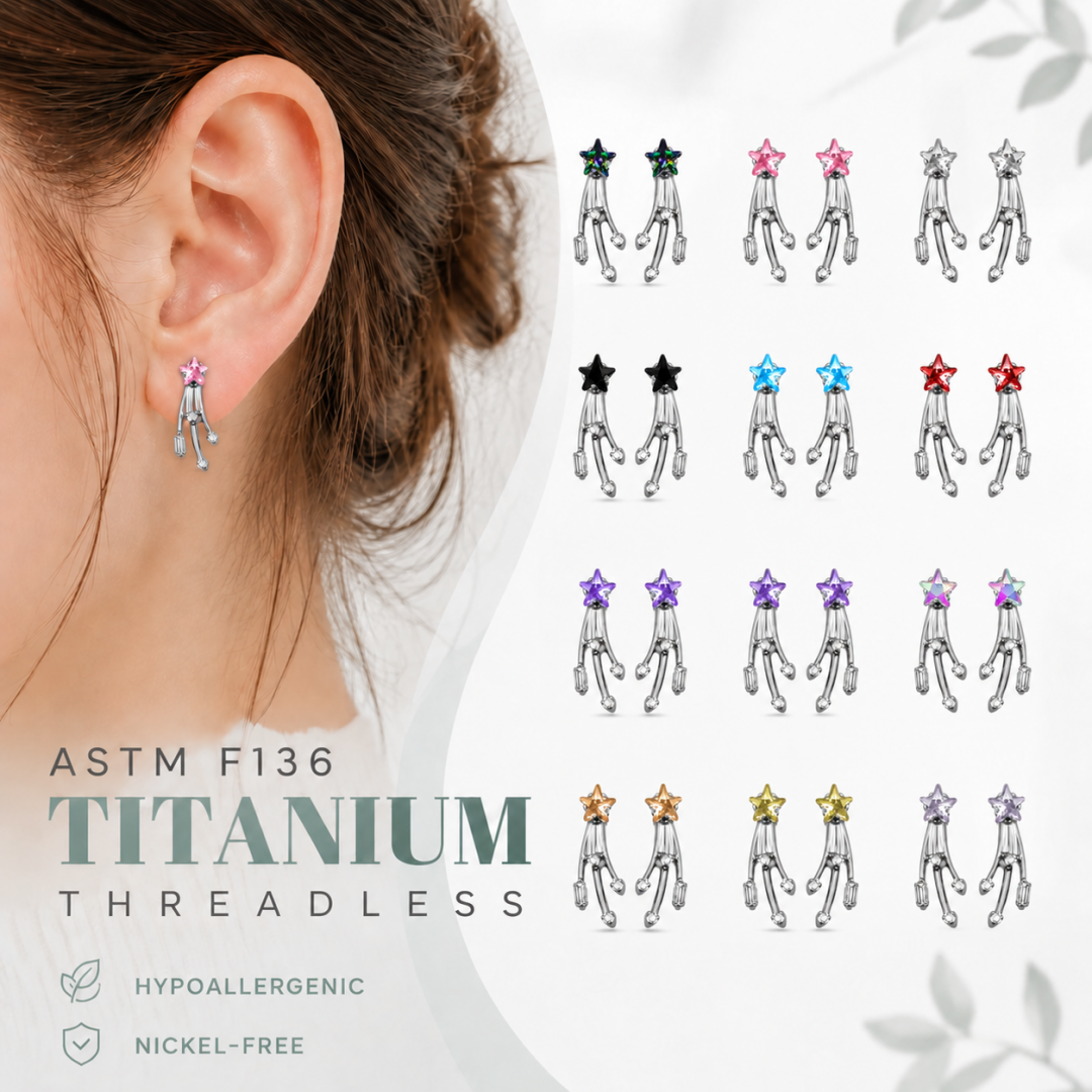 G23 Titanium Star CZ Threadless Cartilage Earrings