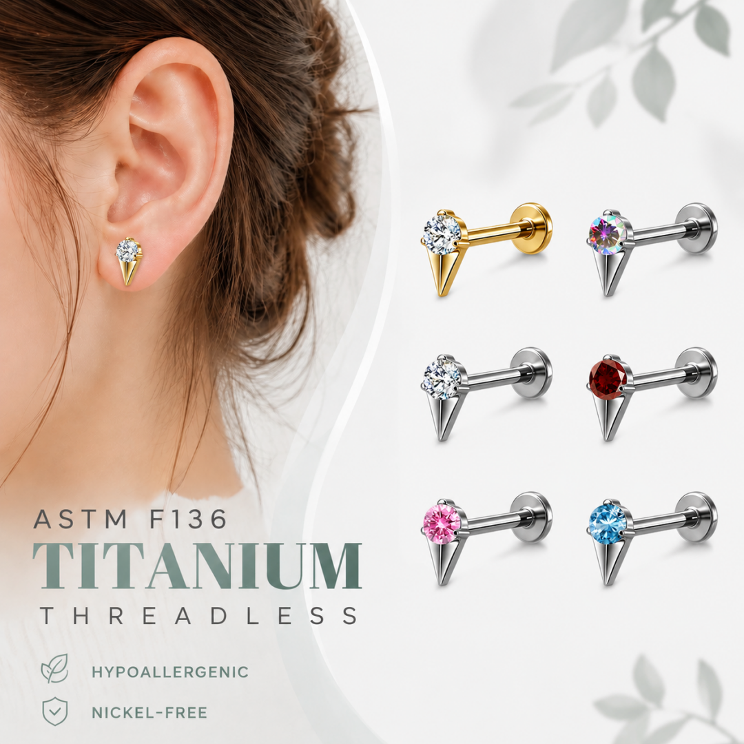 K19 Threadless Titanium CZ Spike Labret Stud