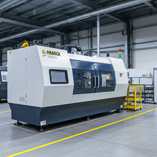 Modern factory floor with CNC machinery and clean lighting