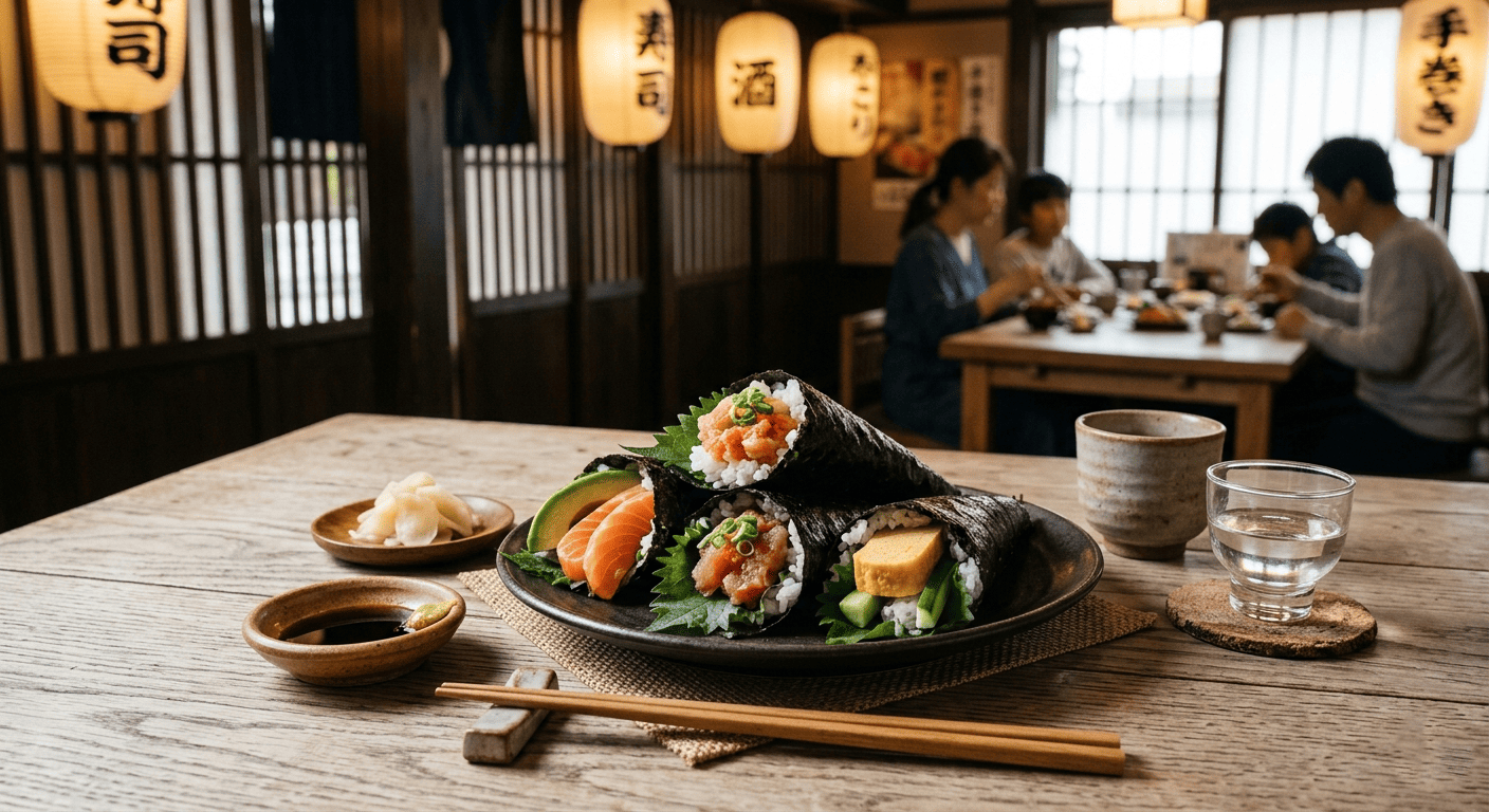 Pure toasted hand rolls presentation