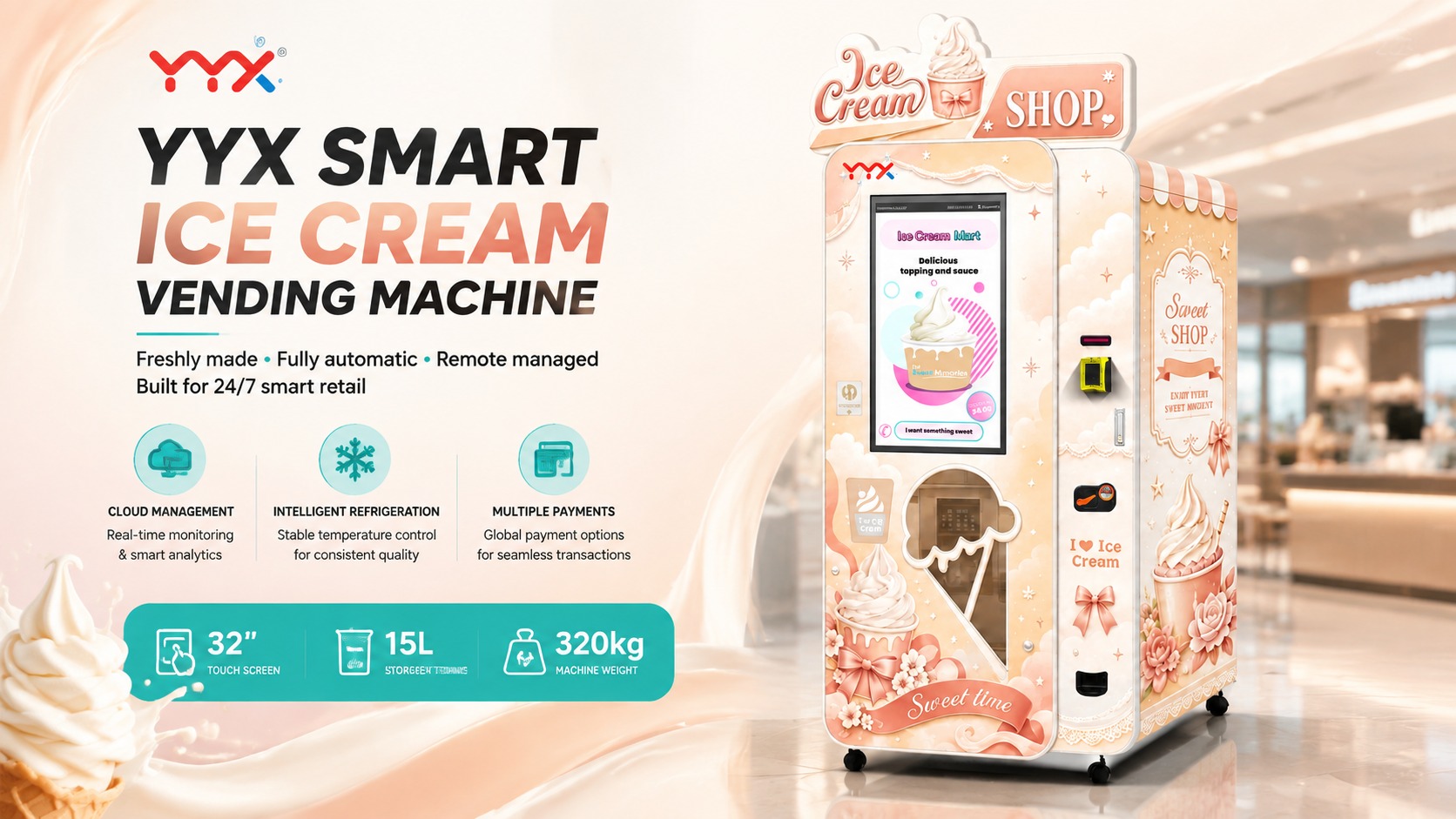 Smart Ice Cream Vending Machine | Fully Automatic Soft Serve Vending Solution for Global Retail