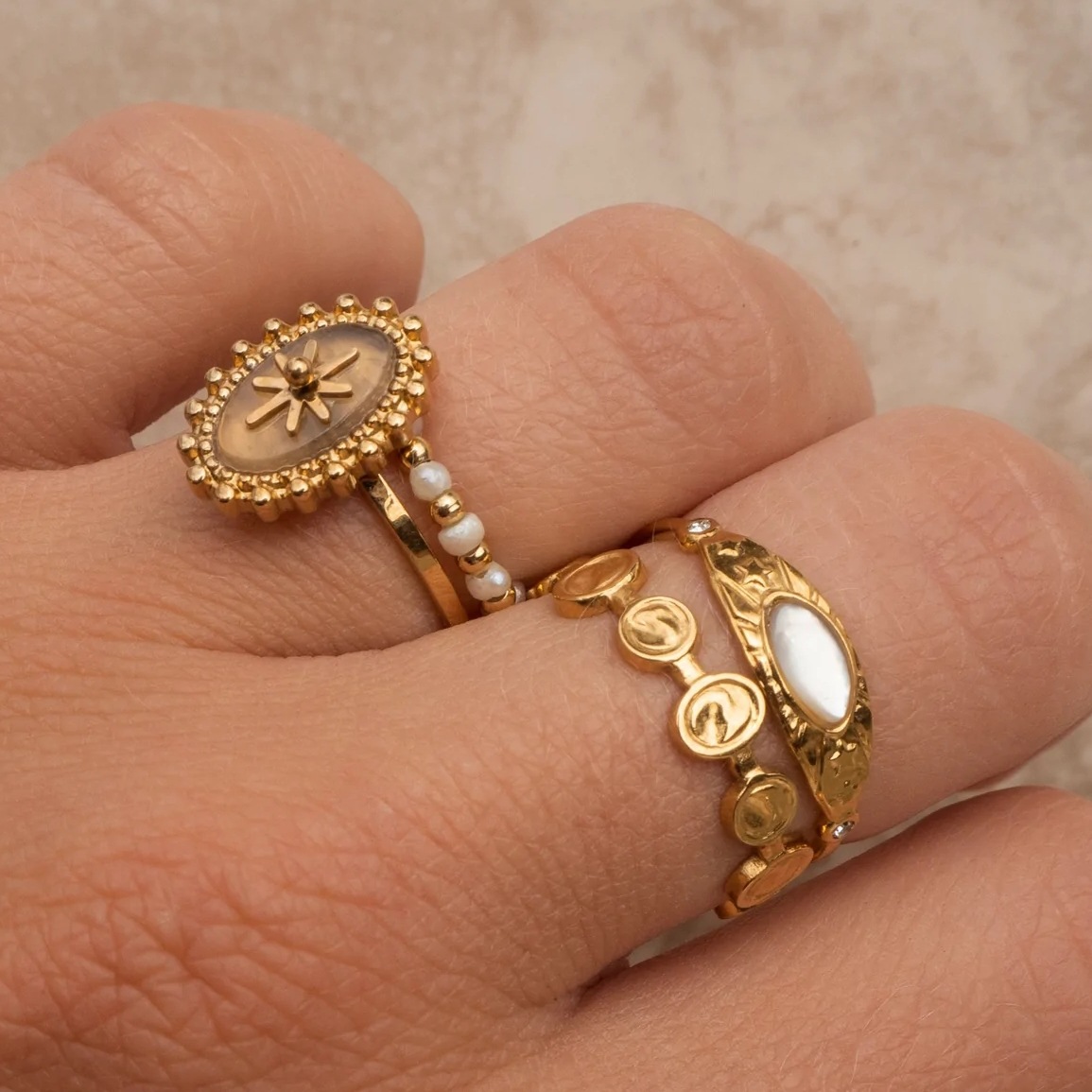 SseeSY Wholesale Stainless Steel Adjustable Opening Rings PVD 18K Gold Plated Inlaid with White Stone Zircon
