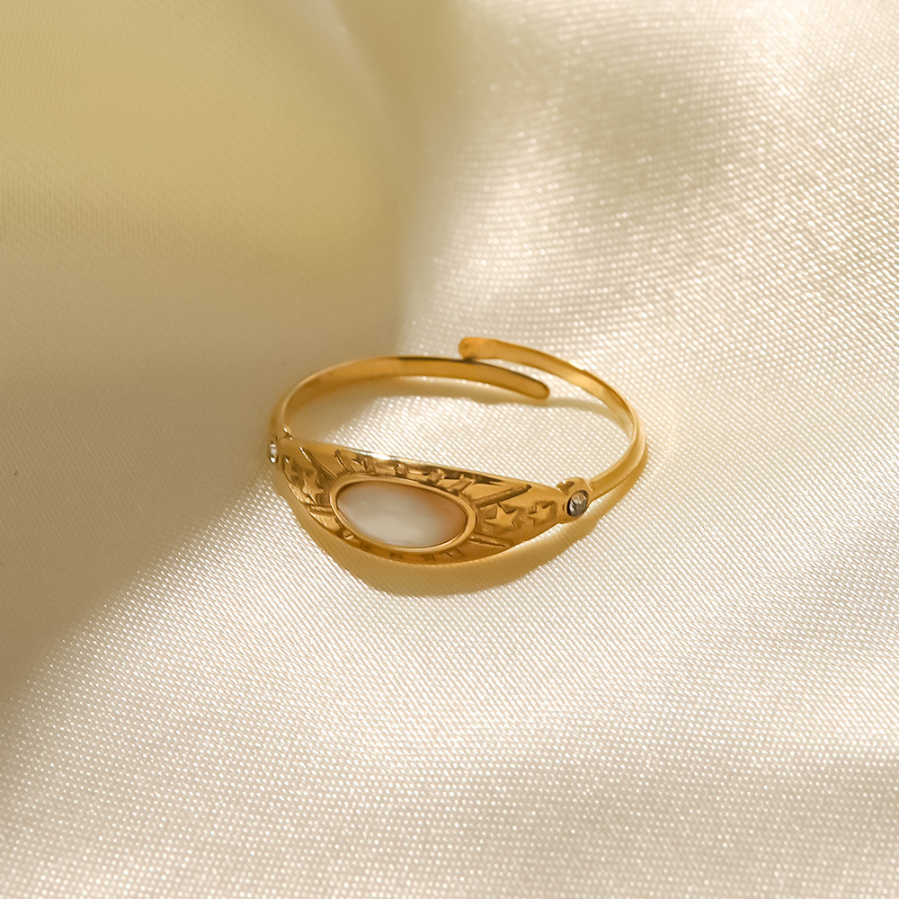 SseeSY Wholesale Stainless Steel Adjustable Opening Rings PVD 18K Gold Plated Inlaid with White Stone Zircon