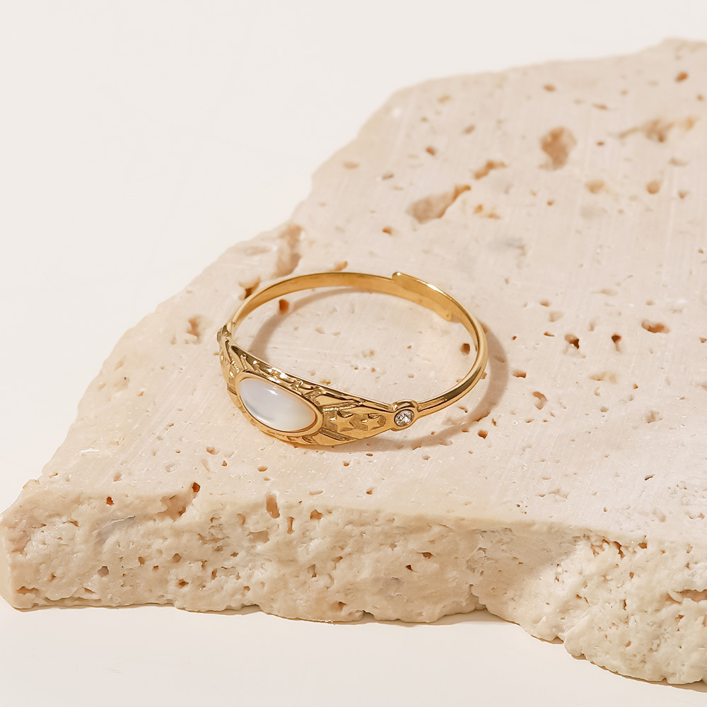 SseeSY Wholesale Stainless Steel Adjustable Opening Rings PVD 18K Gold Plated Inlaid with White Stone Zircon