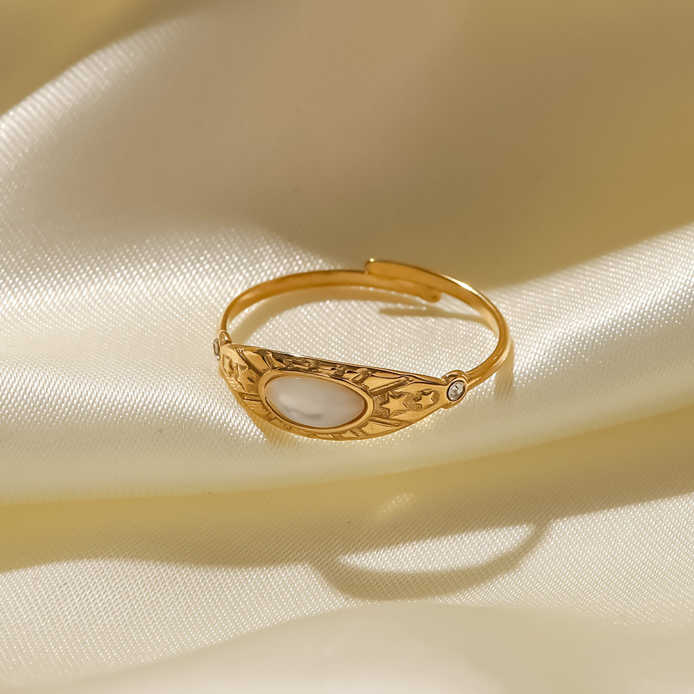 SseeSY Wholesale Stainless Steel Adjustable Opening Rings PVD 18K Gold Plated Inlaid with White Stone Zircon