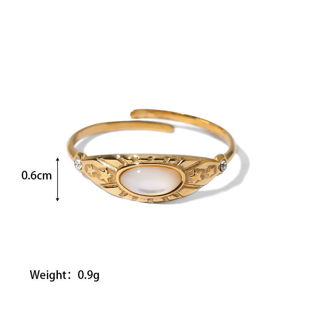 SseeSY Wholesale Stainless Steel Adjustable Opening Rings PVD 18K Gold Plated Inlaid with White Stone Zircon