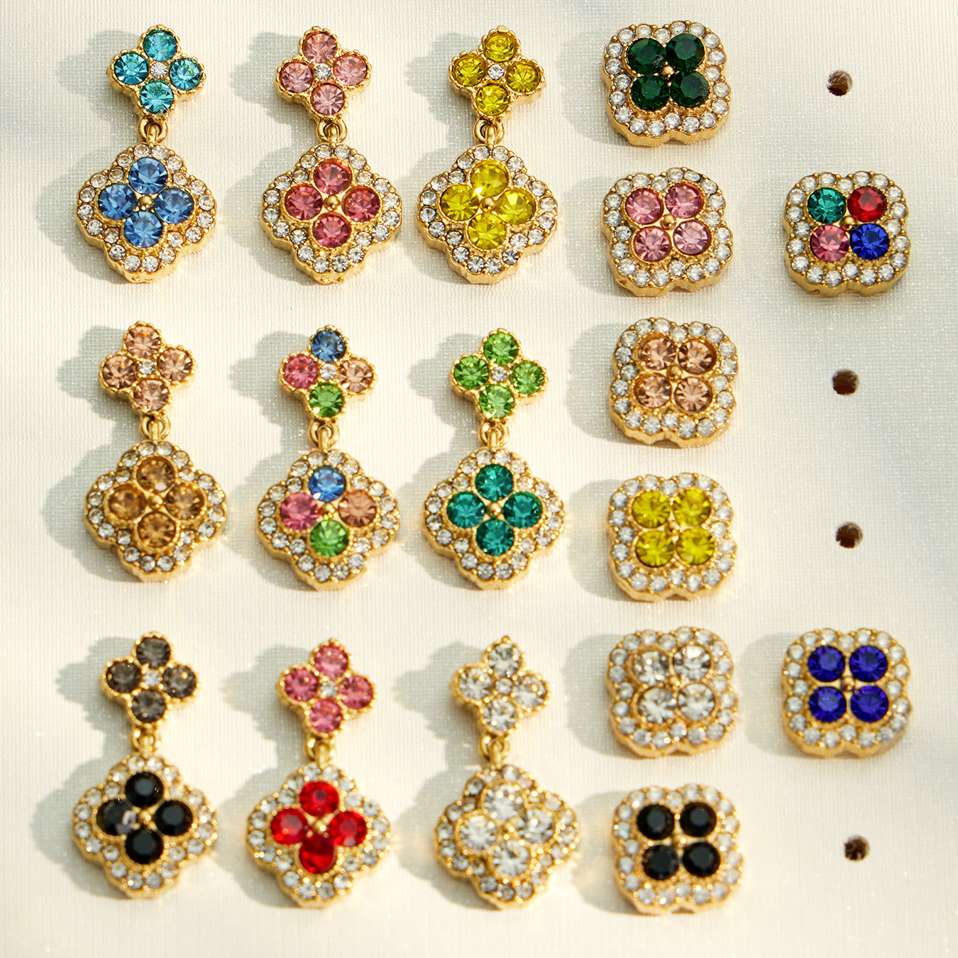 SSeeSY Party Shine Stainless Steel PVD 18K Gold Plated Clover Design With Zircon for Jewelry Set Earrings Necklaces Bracelet