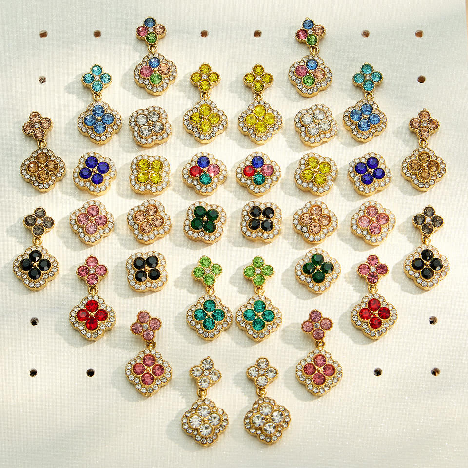 SSeeSY Party Shine Stainless Steel PVD 18K Gold Plated Clover Design With Zircon for Jewelry Set Earrings Necklaces Bracelet
