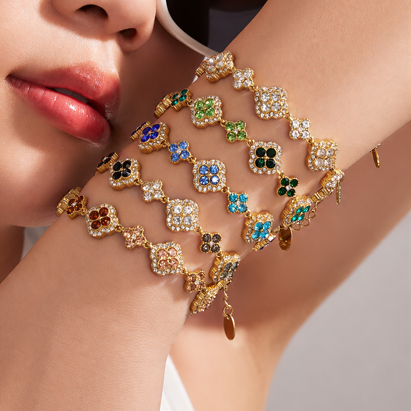 SSeeSY Party Shine Stainless Steel PVD 18K Gold Plated Clover Design With Zircon for Jewelry Set Earrings Necklaces Bracelet