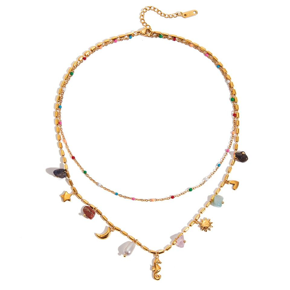 SSeeSY Luxury Boho‑Western Waterproof PVD 18K Gold Stainless Steel Ocen Design Pearl Pendant Necklace