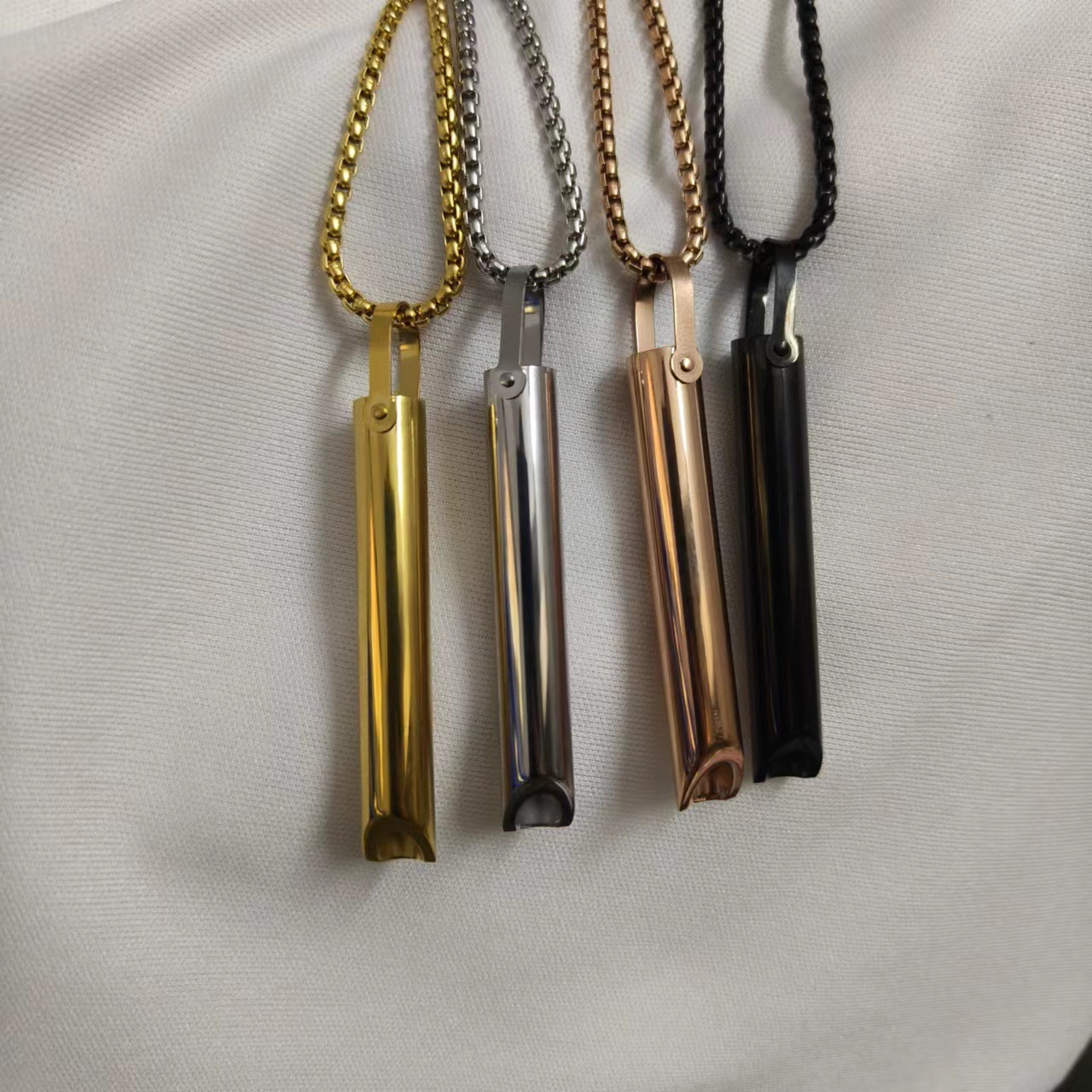 SSeeSY Anxiety Relief Breathing Tube Stainless Steel Pendant Necklace for Stress Calm Meditation Jewelry