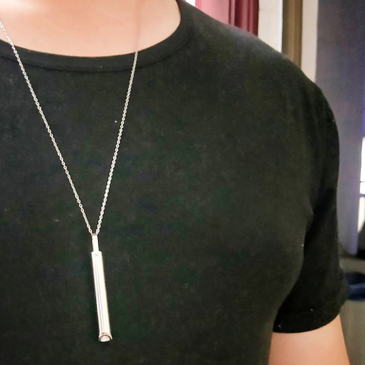 SSeeSY Anxiety Relief Breathing Tube Stainless Steel Pendant Necklace for Stress Calm Meditation Jewelry