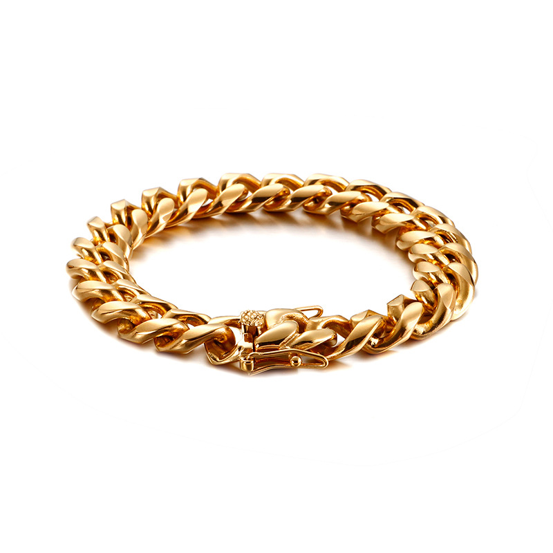 SSeeSY Fashion Premium Classic Western Style Stainless Steel Cuban Link Chain Bracelet PVD 18K Real Gold for Daily