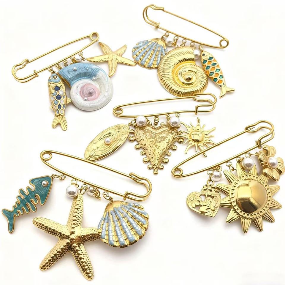 SSeesy Western‑Style Marine‑Motif Custom Stainless Steel Pendant Brooch DIY Clothes Accessories