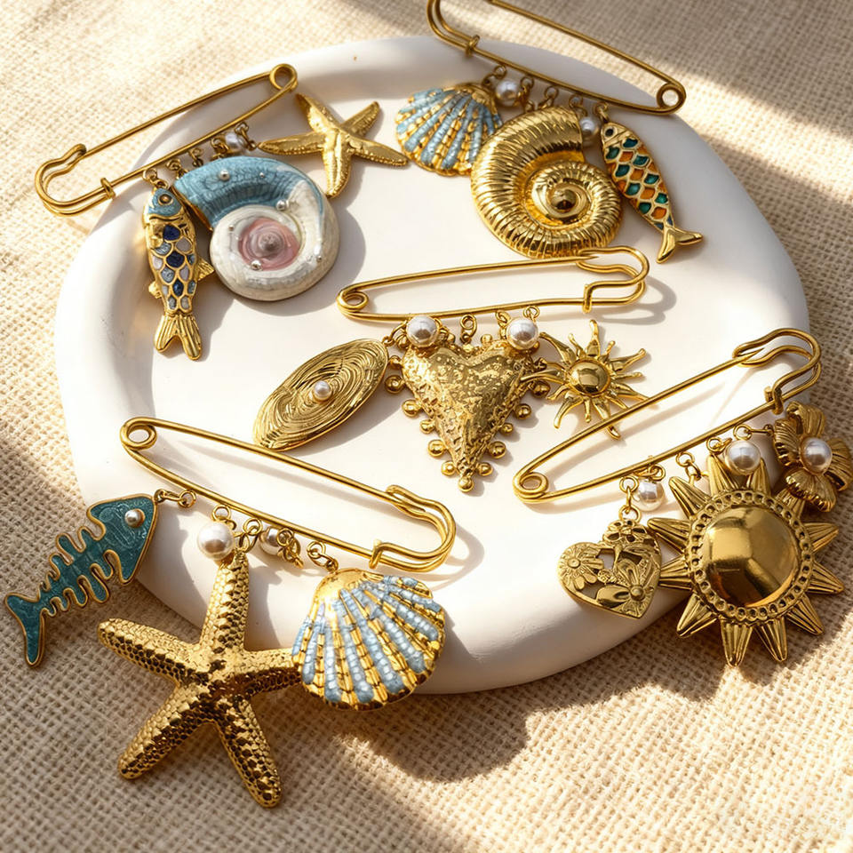 SSeesy Western‑Style Marine‑Motif Custom Stainless Steel Pendant Brooch DIY Clothes Accessories