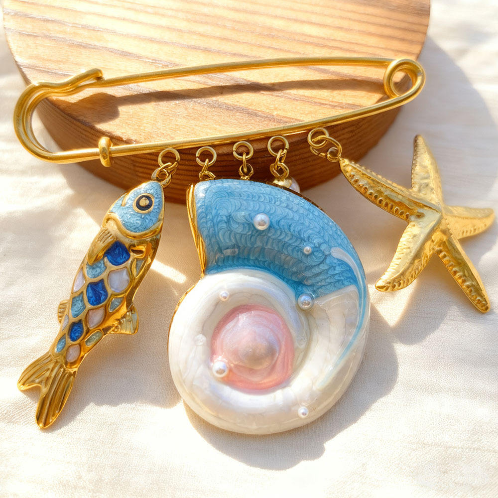 SSeesy Western‑Style Marine‑Motif Custom Stainless Steel Pendant Brooch DIY Clothes Accessories