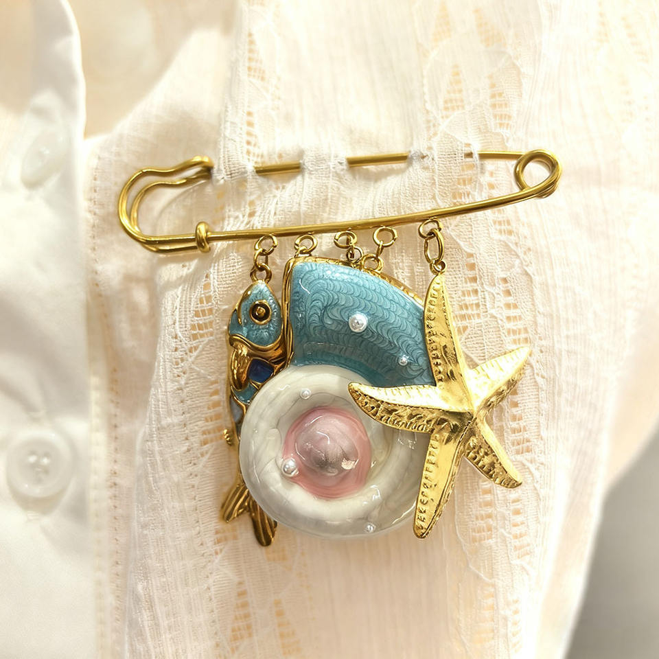 SSeesy Western‑Style Marine‑Motif Custom Stainless Steel Pendant Brooch DIY Clothes Accessories