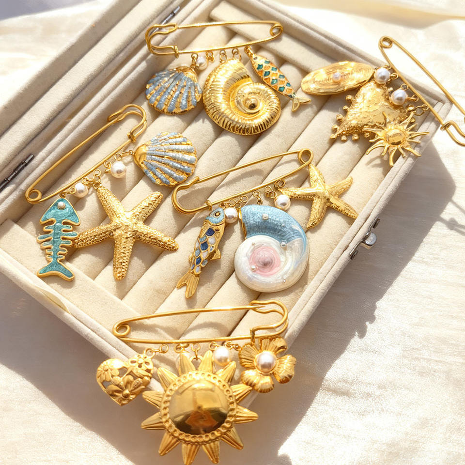 SSeesy Western‑Style Marine‑Motif Custom Stainless Steel Pendant Brooch DIY Clothes Accessories