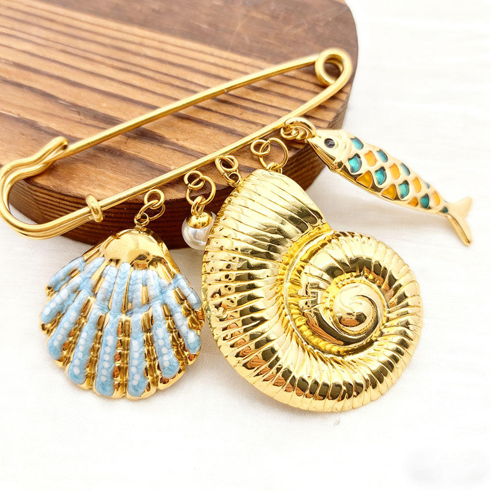 SSeesy Western‑Style Marine‑Motif Custom Stainless Steel Pendant Brooch DIY Clothes Accessories