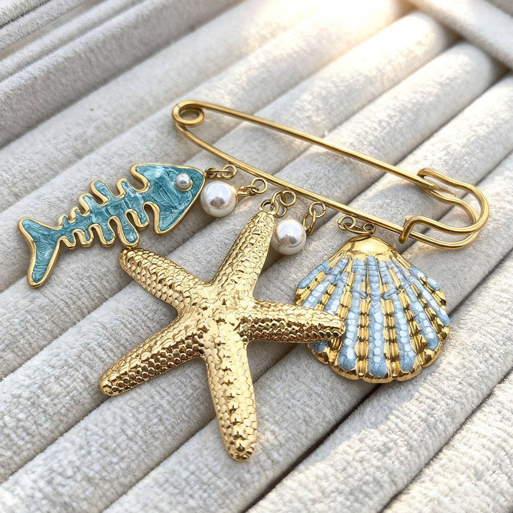 SSeesy Western‑Style Marine‑Motif Custom Stainless Steel Pendant Brooch DIY Clothes Accessories