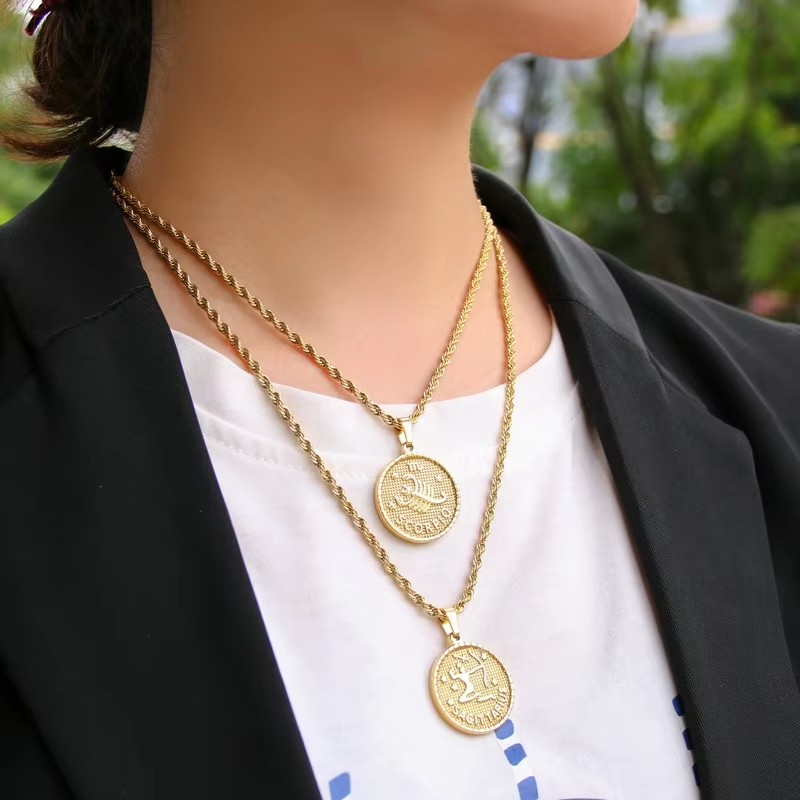 SSeeSY Minimalist Custom 12 Constellations Twice Necklace Custom Stainless Steel Pendant Necklaces 18K Gold Plating Jewelry