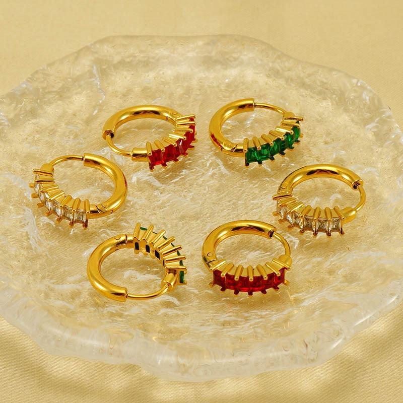 SSeeSY Minimal  Stainless Steel Earring Hoop With Colorful Zircon PVD 18K Real Gold Custom Jewelry Earrings Daily