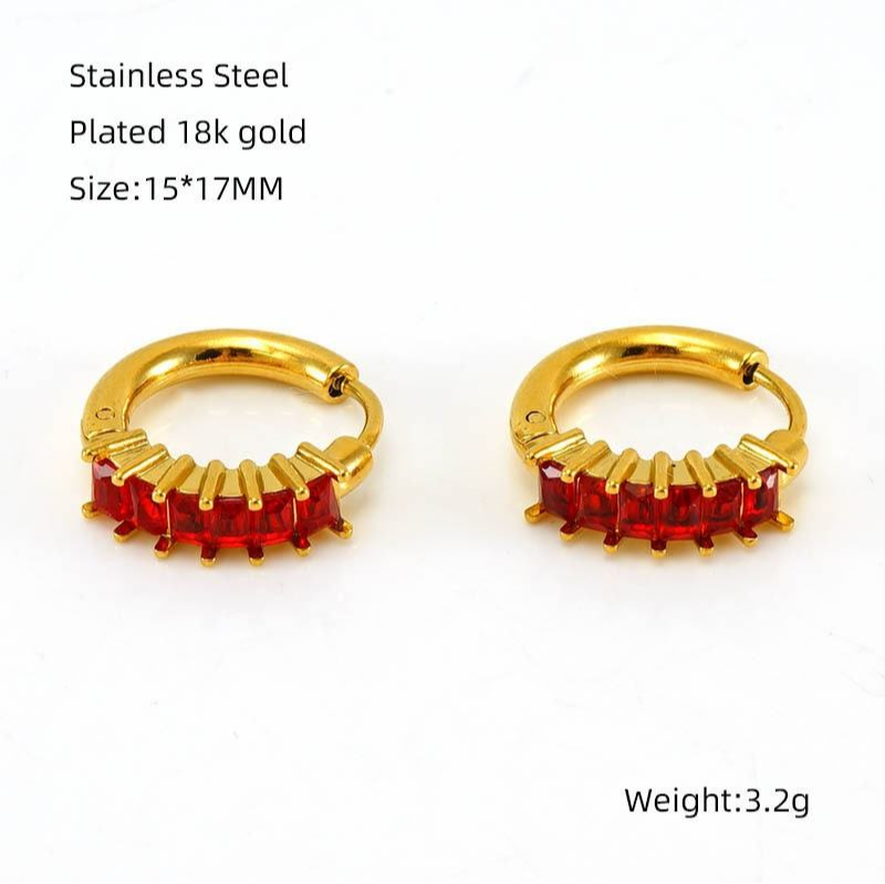 SSeeSY Minimal  Stainless Steel Earring Hoop With Colorful Zircon PVD 18K Real Gold Custom Jewelry Earrings Daily