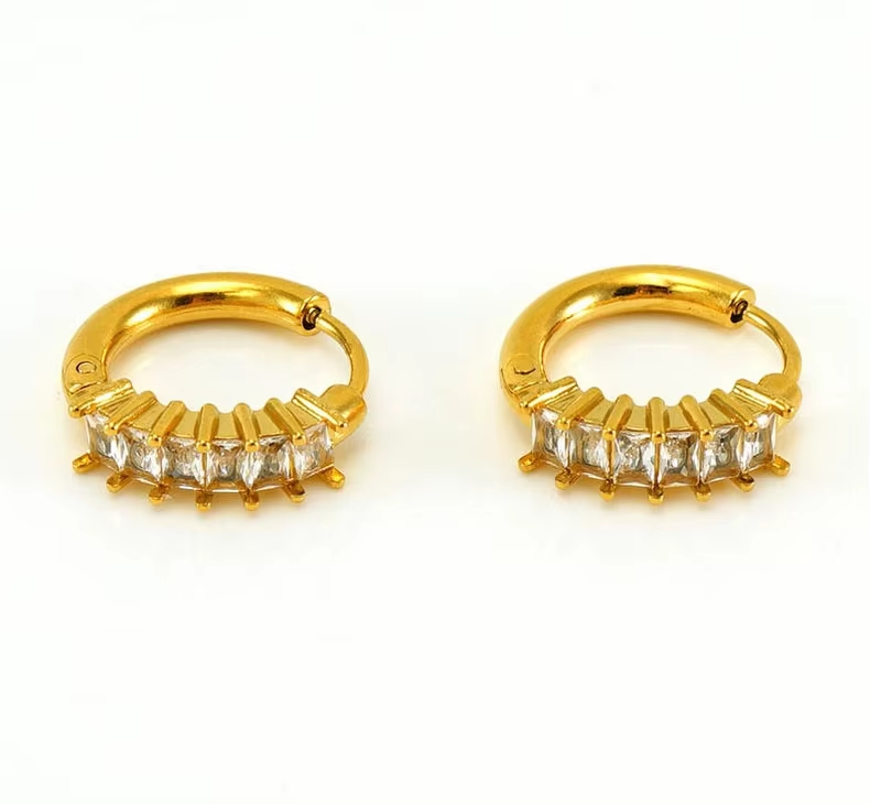 SSeeSY Minimal  Stainless Steel Earring Hoop With Colorful Zircon PVD 18K Real Gold Custom Jewelry Earrings Daily