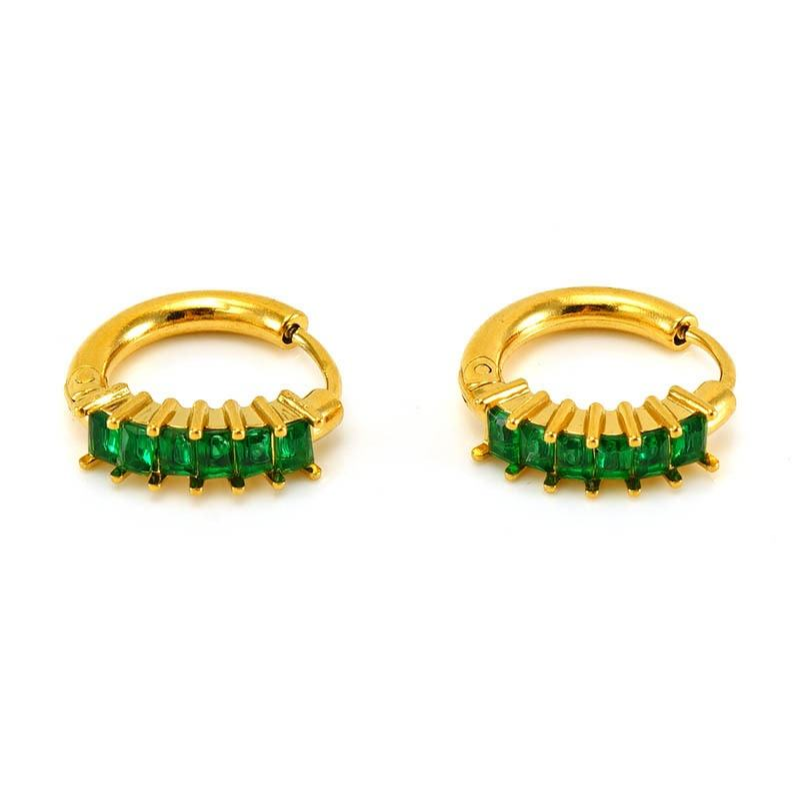 SSeeSY Minimal  Stainless Steel Earring Hoop With Colorful Zircon PVD 18K Real Gold Custom Jewelry Earrings Daily