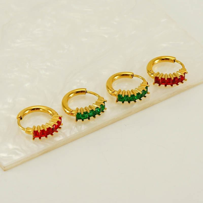 SSeeSY Minimal  Stainless Steel Earring Hoop With Colorful Zircon PVD 18K Real Gold Custom Jewelry Earrings Daily