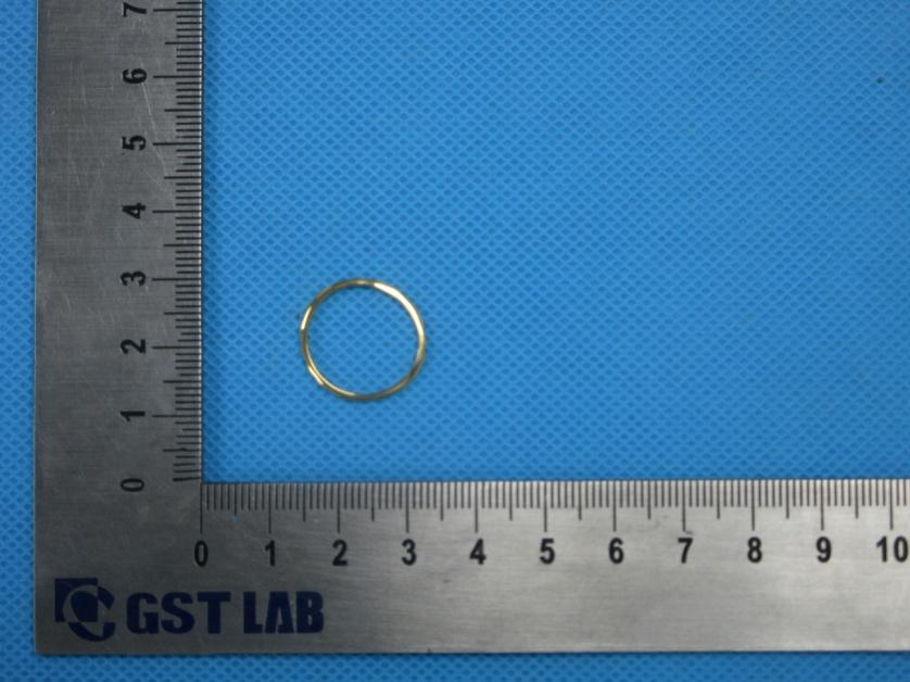 SSeeSY stainless steel golden ring specimen photographed by GST laboratory for REACH lead, cadmium and nickel release testing
