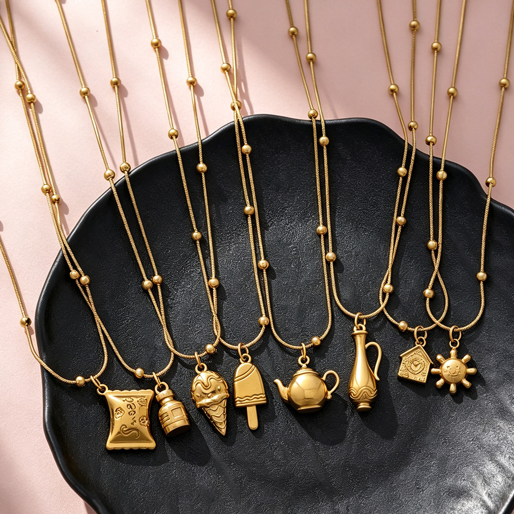 SSeeSY Minimalist Customized Stainless Steel 3D Charm Pendant Necklaces PVD Gold Plating Coating Waterproof Women Jewelry Daily Gilft