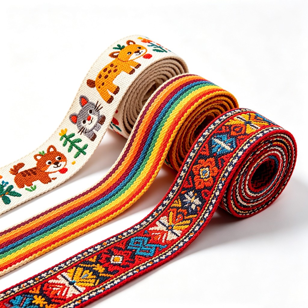 Eco-friendly Durable Embossed Double-Sided Jacquard Pattern cotton webbing
