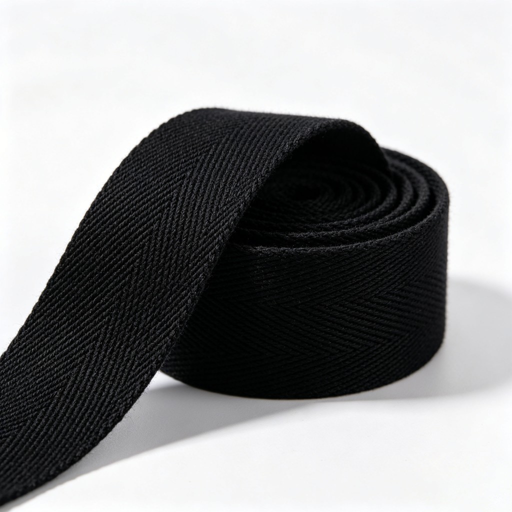 Eco-Friendly Black Herringbone Texture Natural Cotton Bio-based Webbing Strap