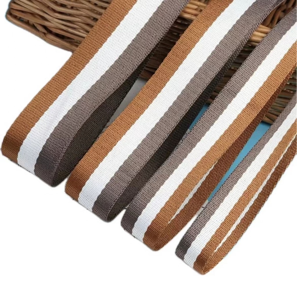 Earthy Tone Brown Grey White Striped Polyester Webbing For Handbag Bag Straps