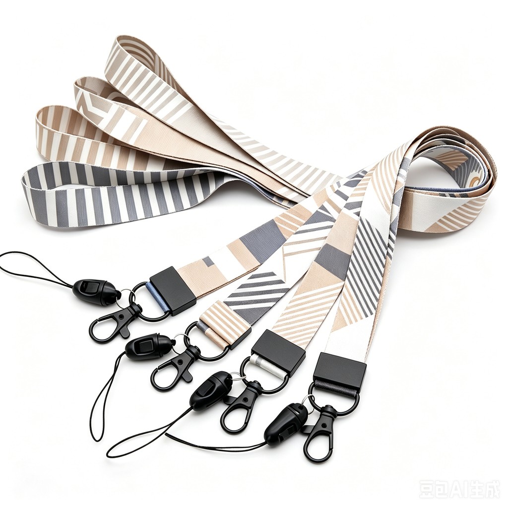 Minimalist Neutral Stripe Sublimation Lanyard with Breakaway Buckle & Phone String