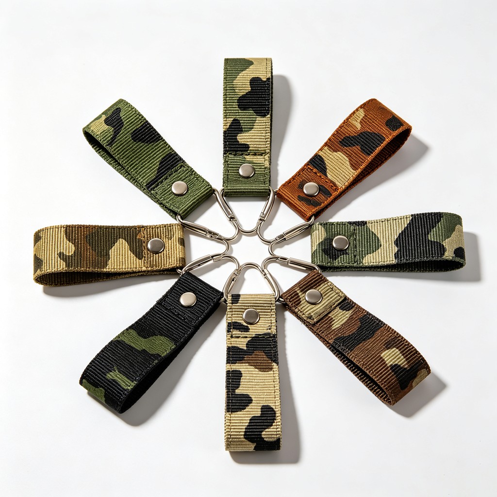 Camouflage Pattern Jacquard Polyester Webbing Wrist Lanyard Keychain with Snap Button