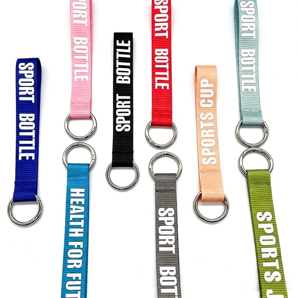 Colorful Letter Print Webbing Lanyard Keychain with Metal D-Ring