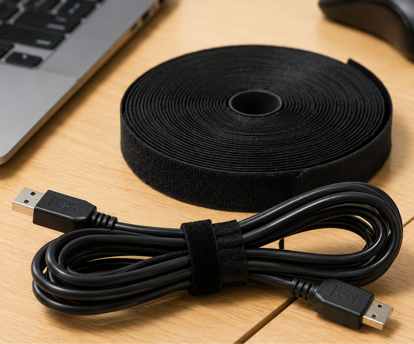 Reusable Black Nylon Hook And Loop Fastener Tape For Cable Management And Wire Organizer