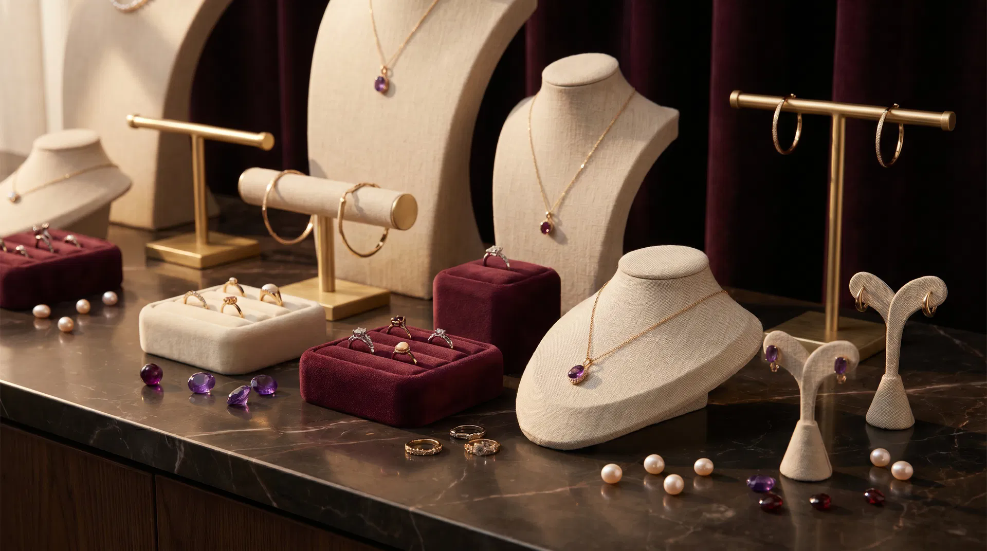 Branded jewelry display props and accessories coordinated with custom showcases — Shangyuan