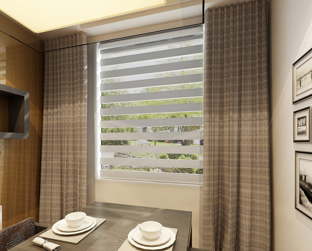 Gray zebra shades in European and American family restaurant