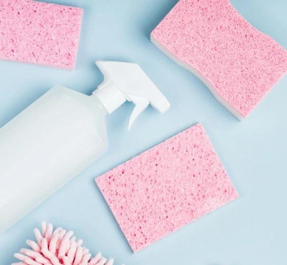 Sponges, detergents, rags and other cleaning tools