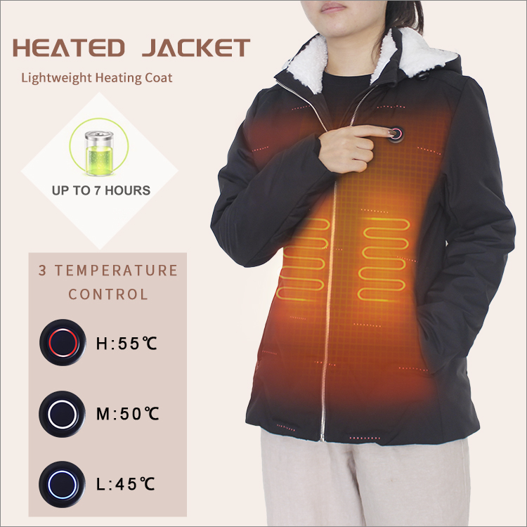 Battery Lightweight Heating Coat with Detachable Fleece Hood