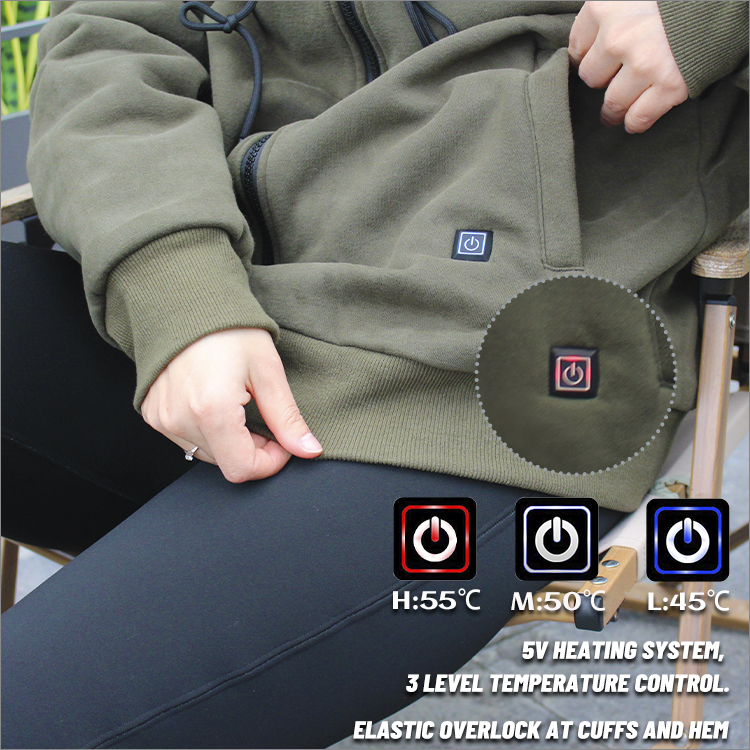 Rechargeable Battery Zipper Heated Hoodie For Fishing