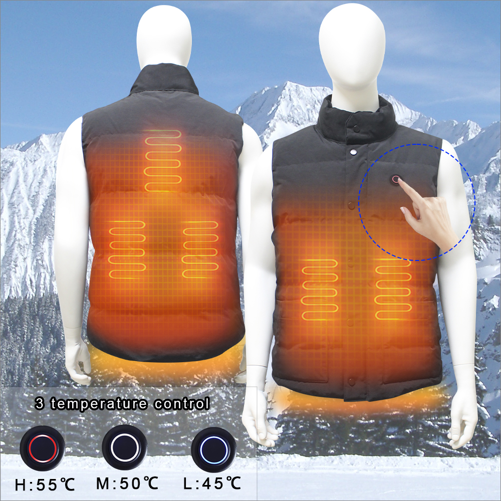 Battery Powered 5V 7.4V Men's Two-Way Zipper Puffer Heated Vest