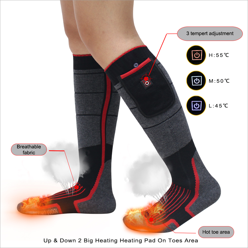 3.7v 5v 7.4v Battery Powered Electrical Heated Socks for Skiing